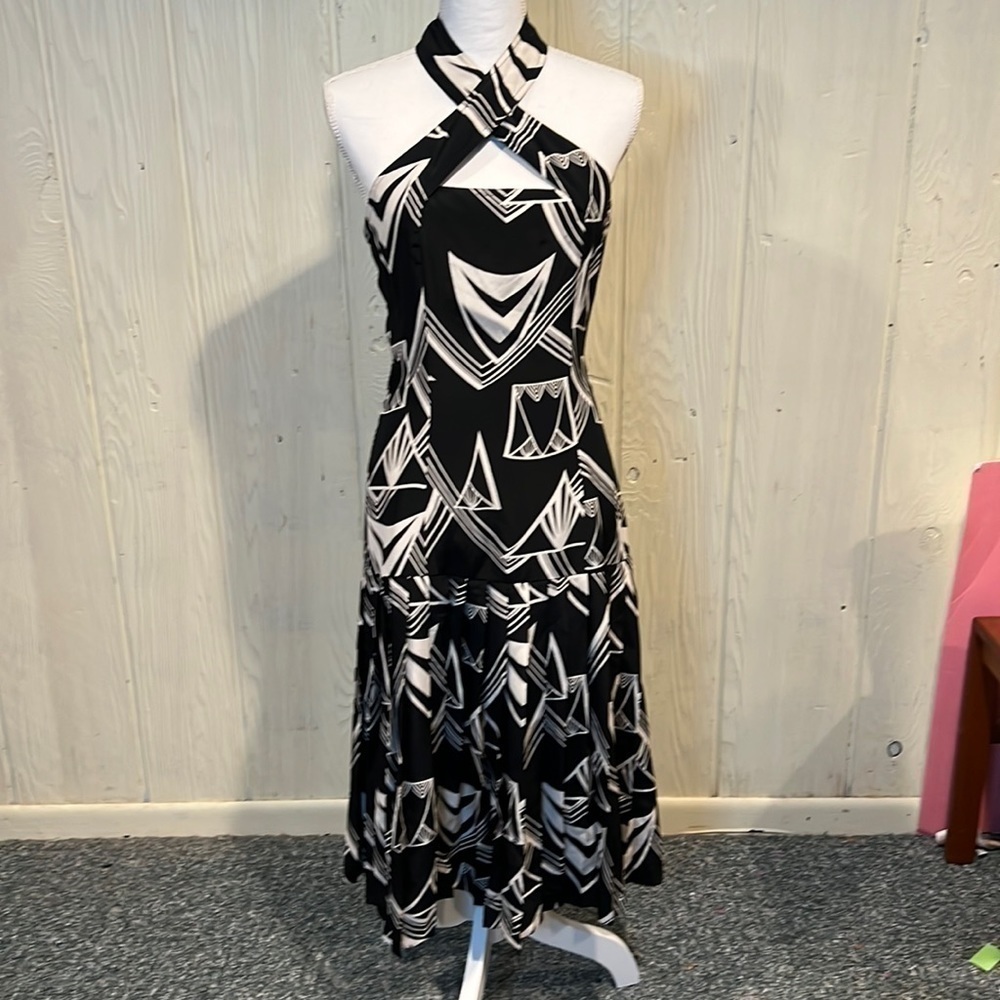 Outlander Studio Vintage Silk Black and White Dress, Size 10